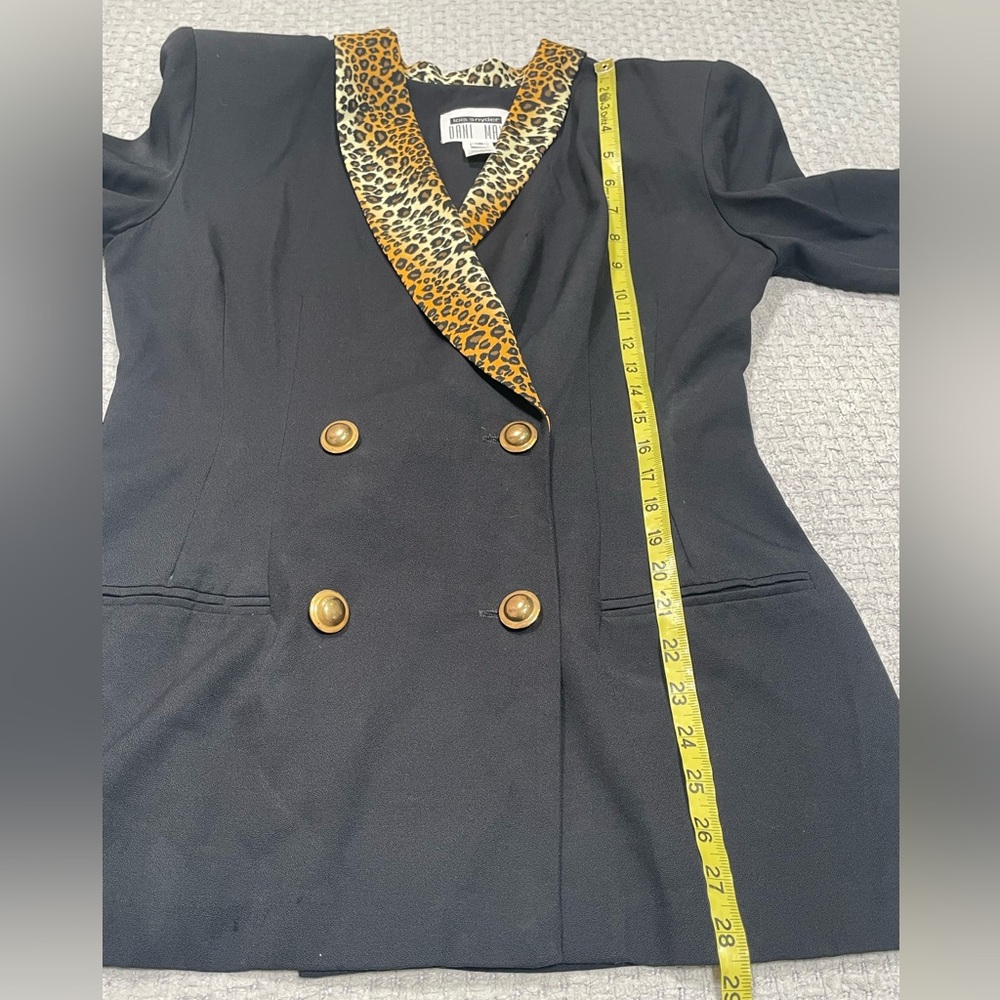Vintage Black Double Breasted Blazer Jacket Leopard Print Collar Retro 80’s 90’s - Picture 15 of 16